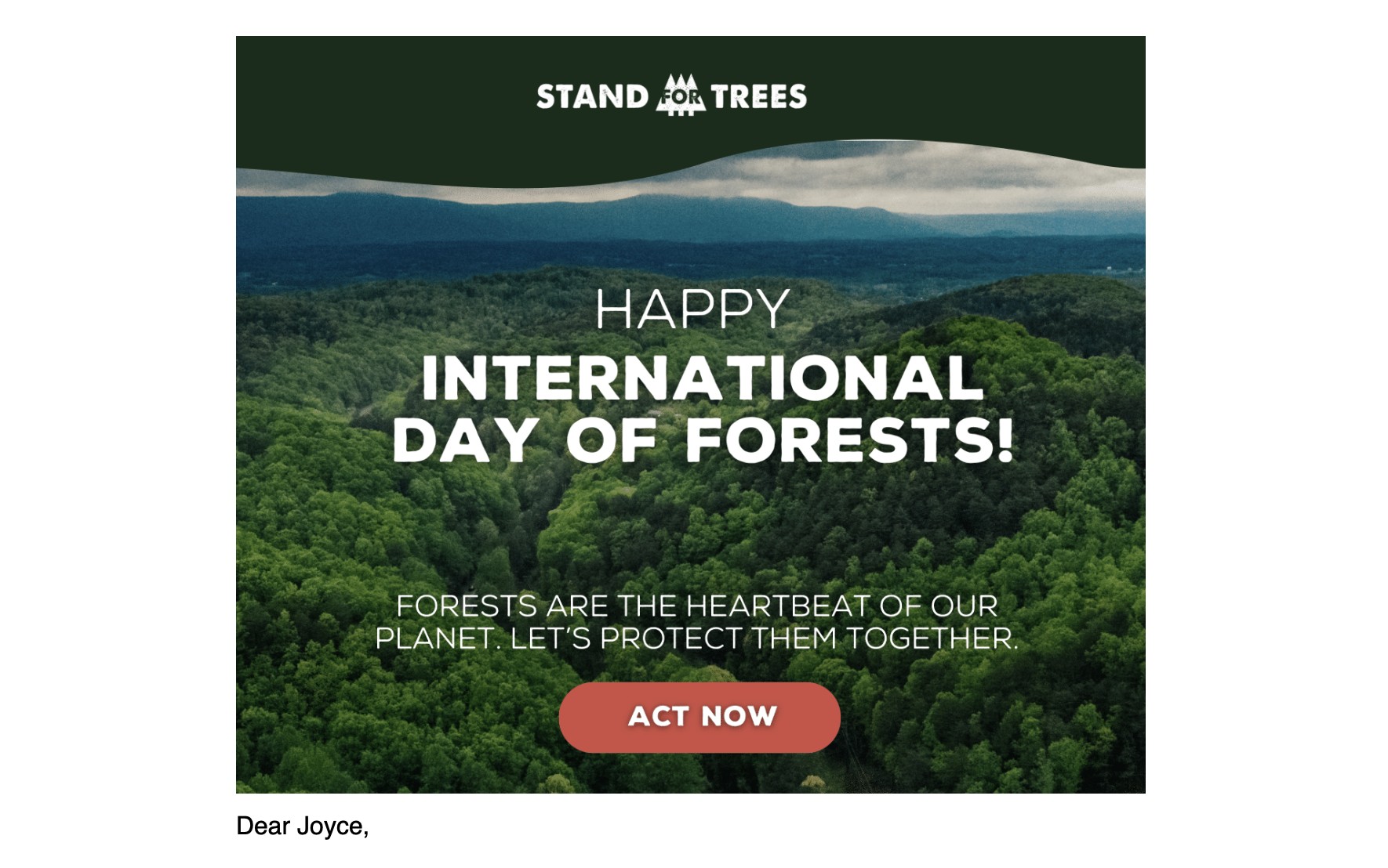 Stand For Trees International Day of Forests email campaign