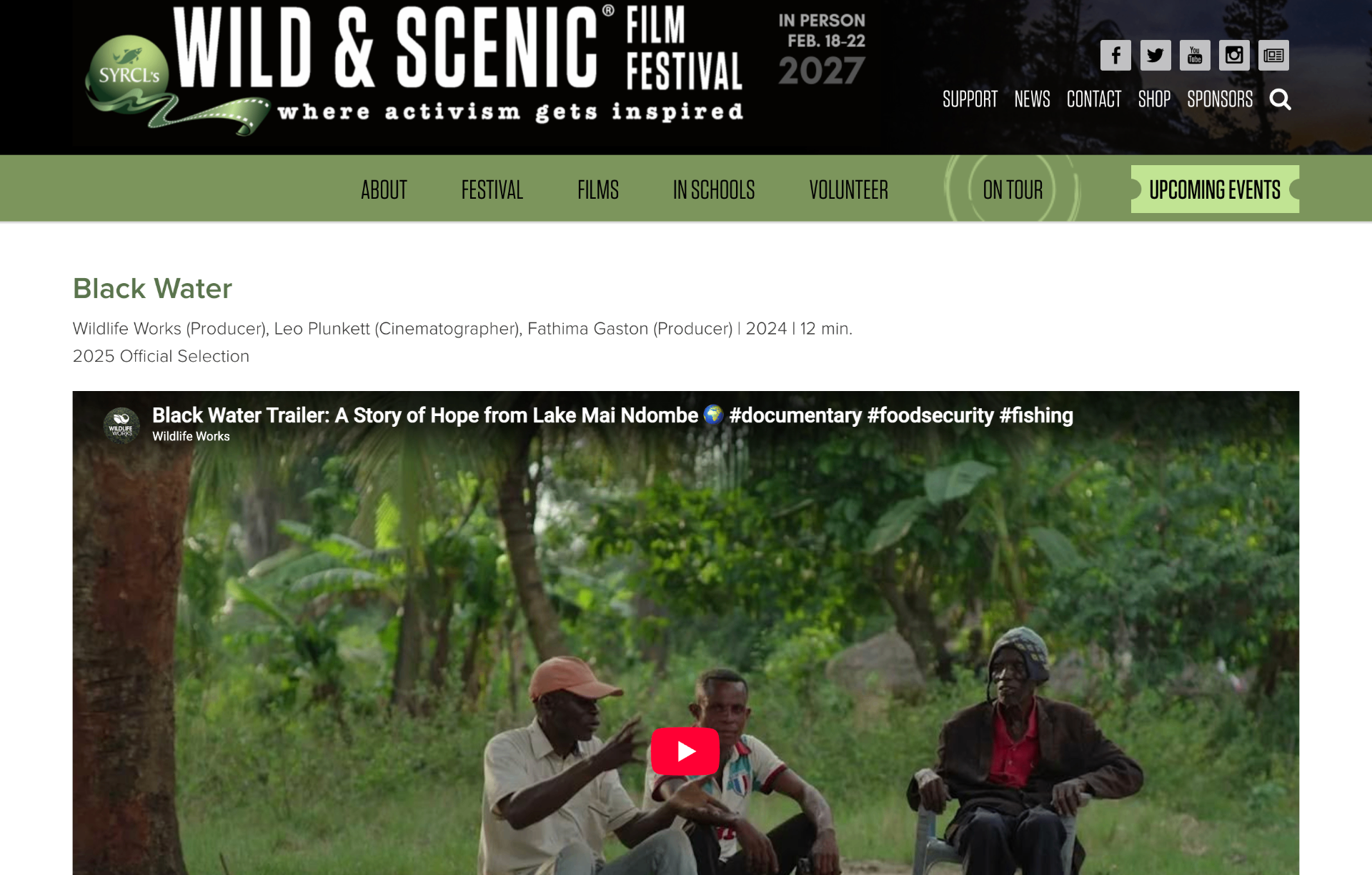 Wild & Scenic Film Festival home page featuring Black Water